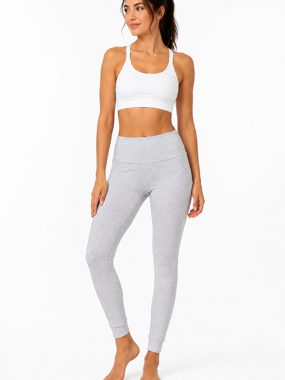 Lululemon High-Rise Ribbed Leggings – Size 6 – Light Heather Gray